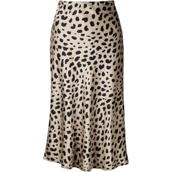 Dresses & Skirts - Womens Satin Skirt High Waist Elastic Leopard Beige